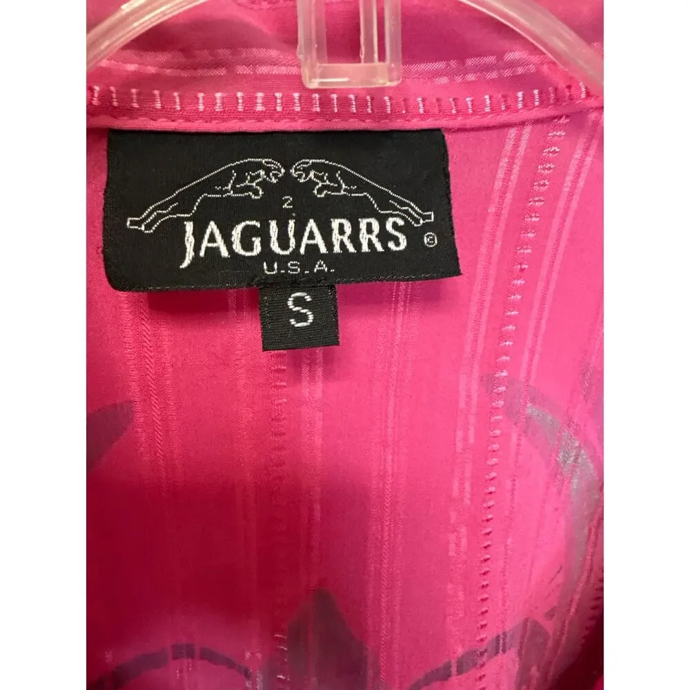 Jaguarrs small vintage hot pink button down 3/4 sleeves cross wings bejeweled